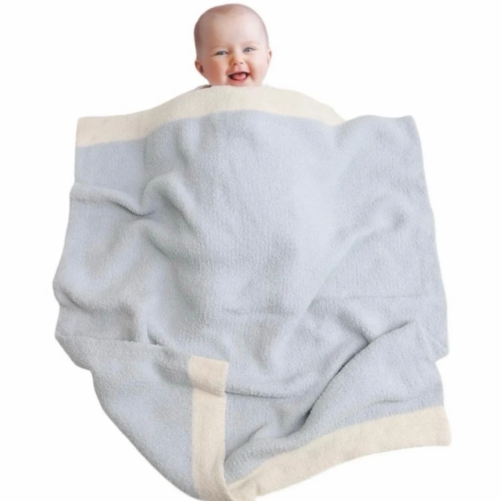 KIDS/BABY BLUE/WHITE PRINT LUXURY SOFT THROW BLANKET - 29